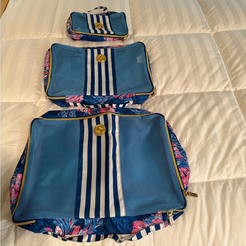 Blue and White Travel Packing Cubes Set